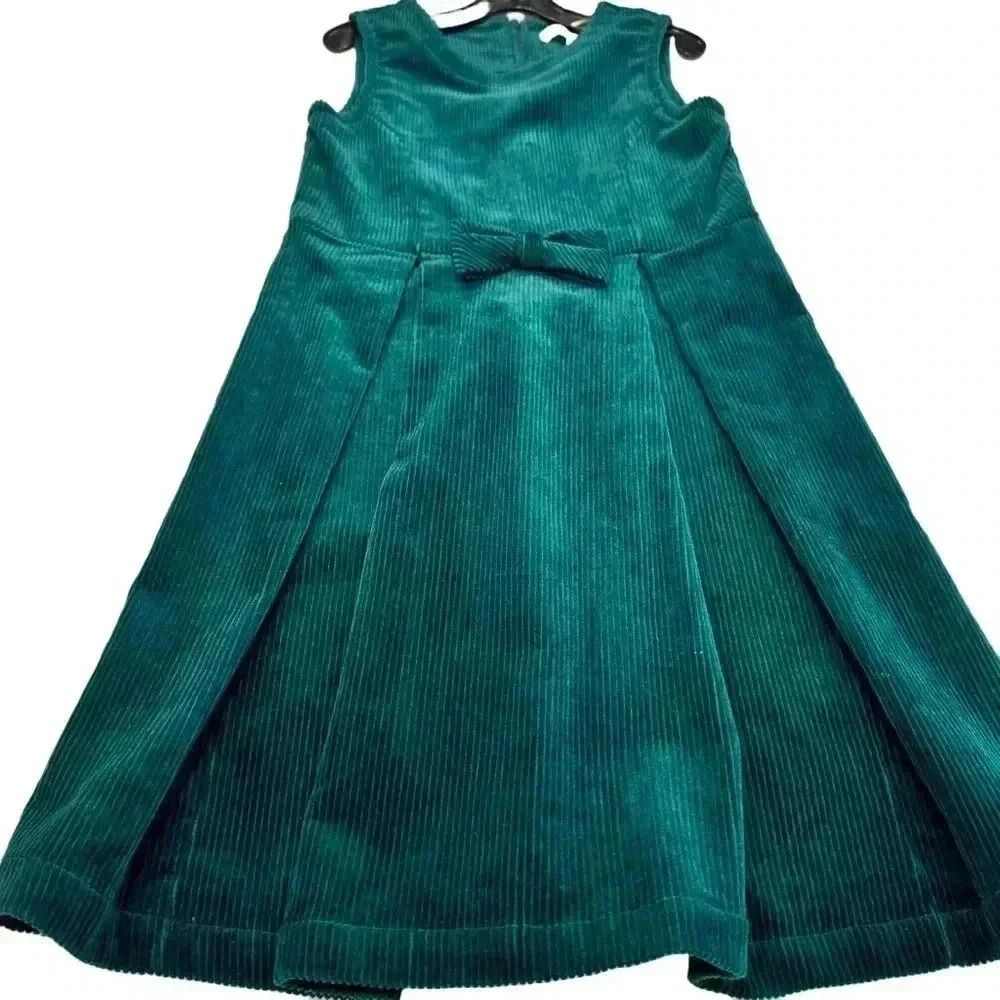 Hope & Henry Girls Corduroy Dress With Bow Green Size 7